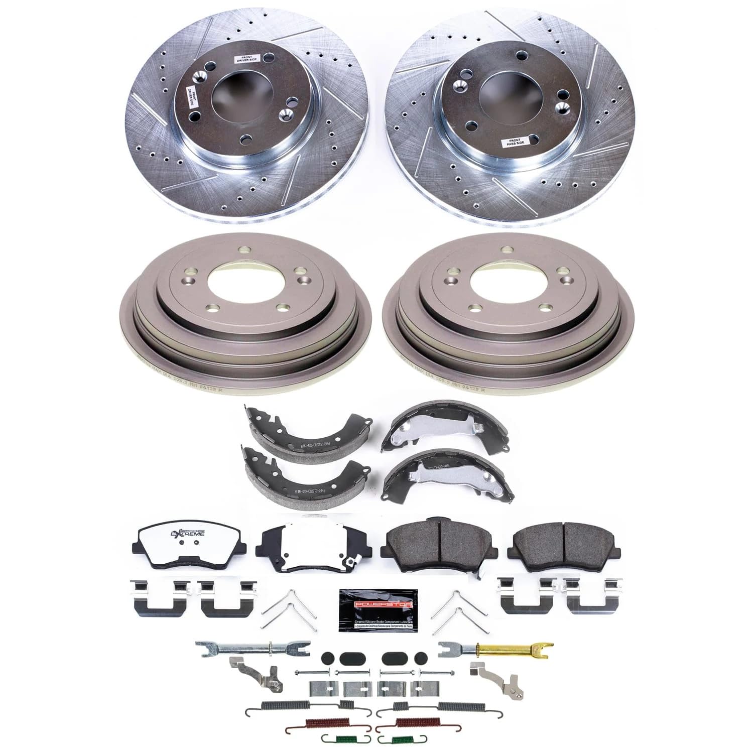 Power Stop K15502DK Z23 Carbon-Fiber Ceramic Brake Pads and Drilled and Slotted Rotors Brake Kit Front and Rear For Hyundai Accent 2018-2022, Kia Rio 2018-2021 [Application Specific]