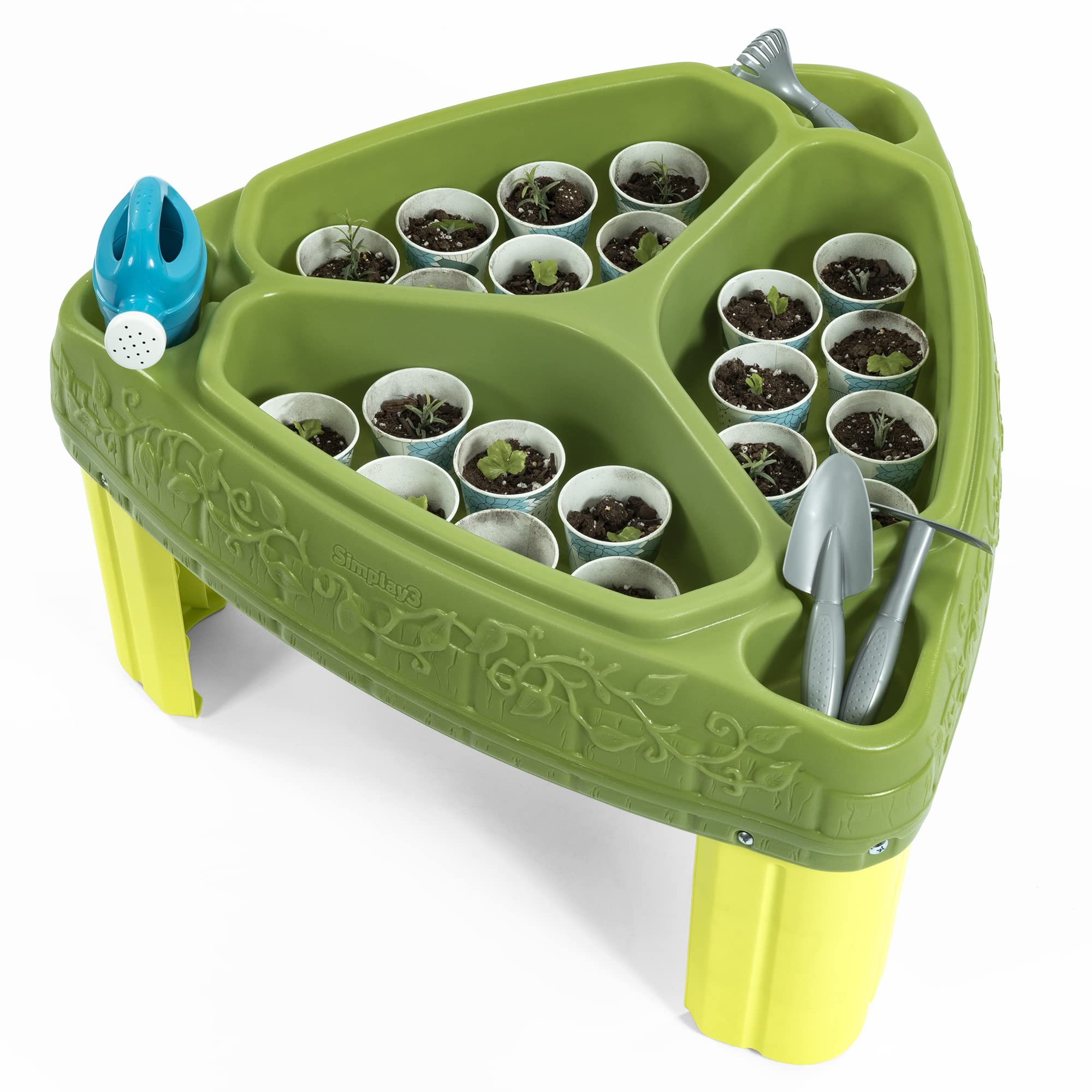Simplay3 Raised Garden Planter Seed to Sprout, Kids Outdoor Kit with Garden Tools for Growing Flowers or Vegetables, Green, Made in USA