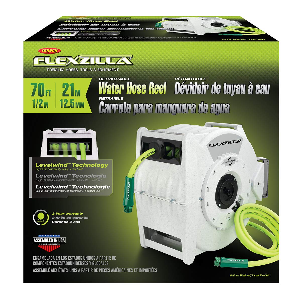 Pro Flexzilla Retractable Water Hose Reel, 1/2" x 70' - L8340FZ
