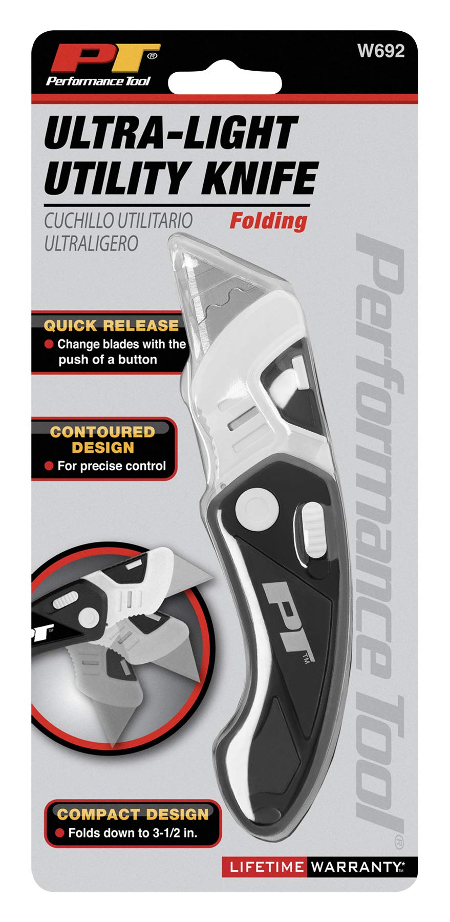Slim Performance Tool W692 and Lightweight Utility Knife - High Impact ABS, Push-Button Blade Change, and Slide-Release Button for Safety