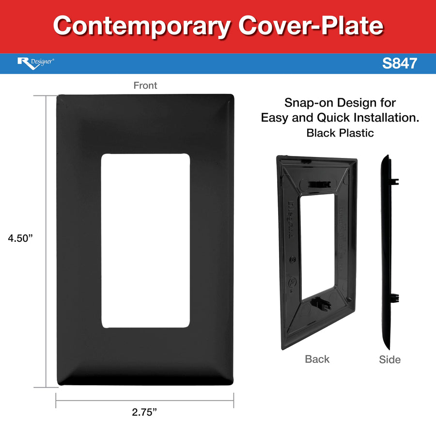 Self Contained RV Designer S847, Contemporary Cover Plate, Black, AC Electrical