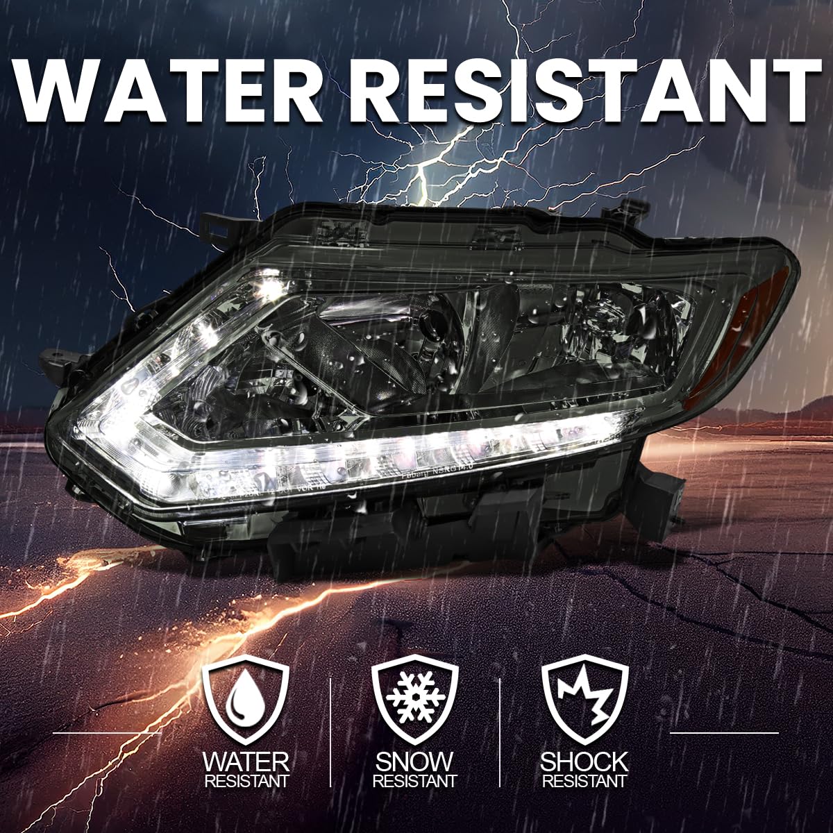 Smoke Headlights w/LED Strip SPEC-D TUNING Compatible with 2014-2016 Nissan Rogue, Left + Right Pair Headlamp Assembly