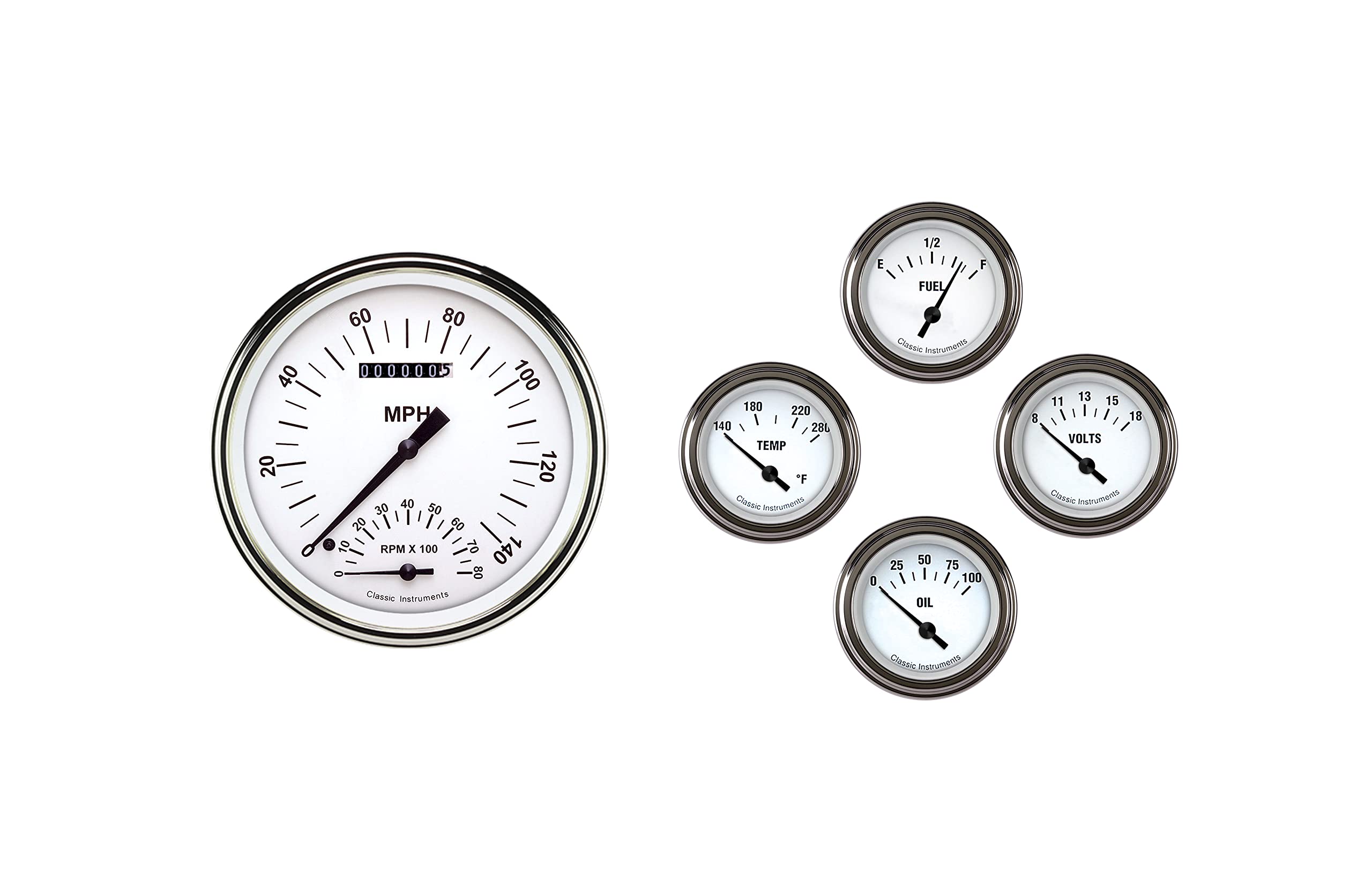FT57WH65 Classic Instruments White Hot Series Gauge Set