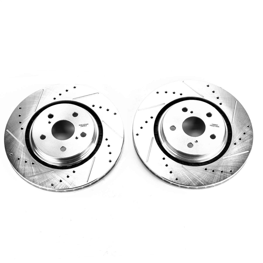 Power Stop JBR1736XPR Front Brake Rotor Pair Drilled and Slotted For Lexus RX350, Lexus RX350L, Lexus RX450h, Lexus RX450hL, Toyota Avalon, Toyota Camry, Toyota C [Model Specific]