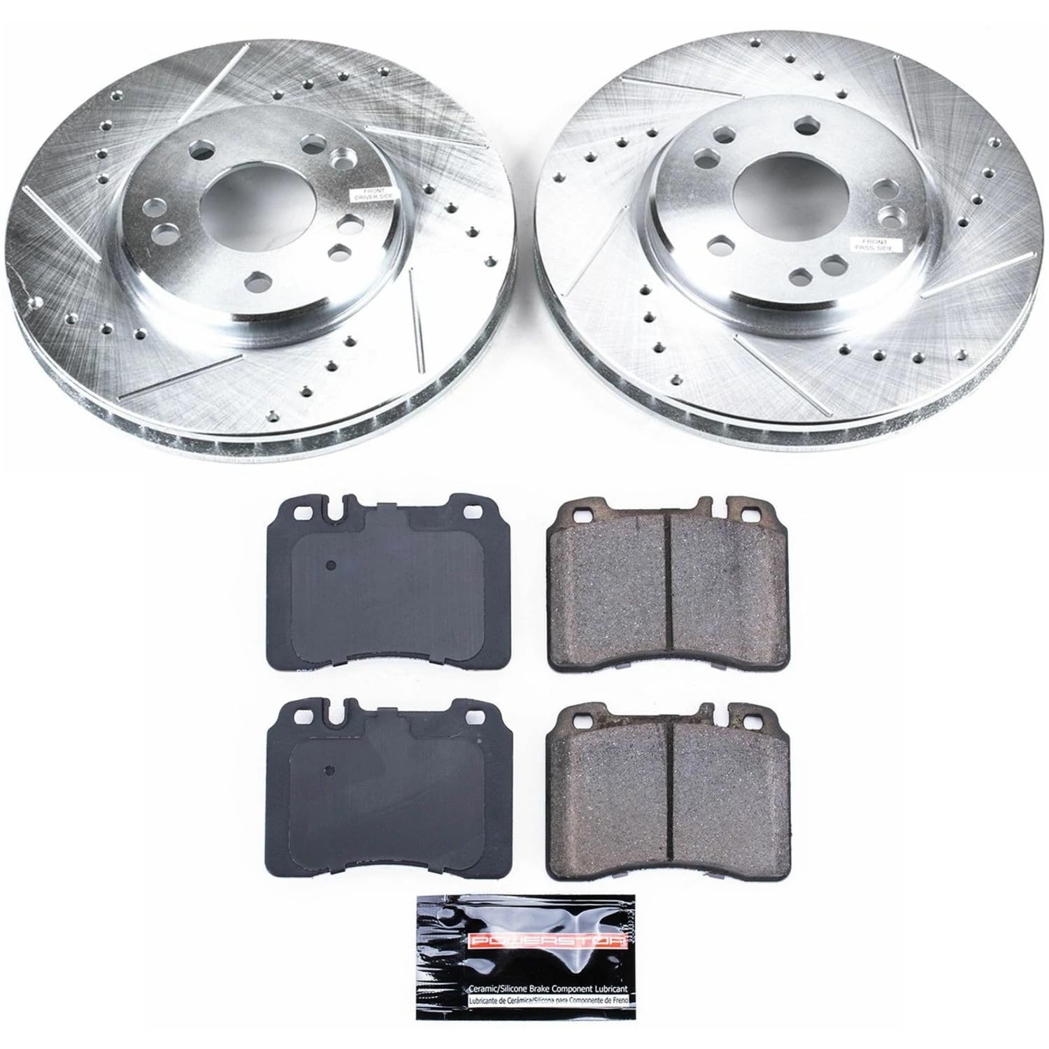 Power Stop K6335 Z23 Carbon Fiber Brake Pads with Drilled & Slotted Brake Rotors Kit For Mercedes-Benz 500E 1992-1993 [Model Specific]