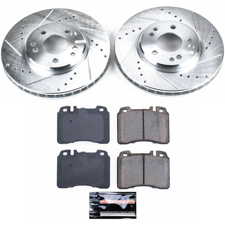 Power Stop K6335 Z23 Carbon Fiber Brake Pads with Drilled & Slotted Brake Rotors Kit For Mercedes-Benz 500E 1992-1993 [Model Specific]