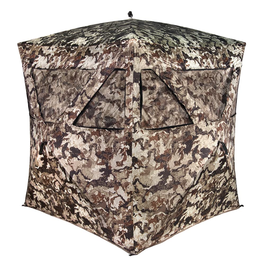Muddy Whitetail Hunting Deer Buck Hog Watertight 300D Fabric Standing Height 66” Veil Camo Pattern Three Person Ground Blind