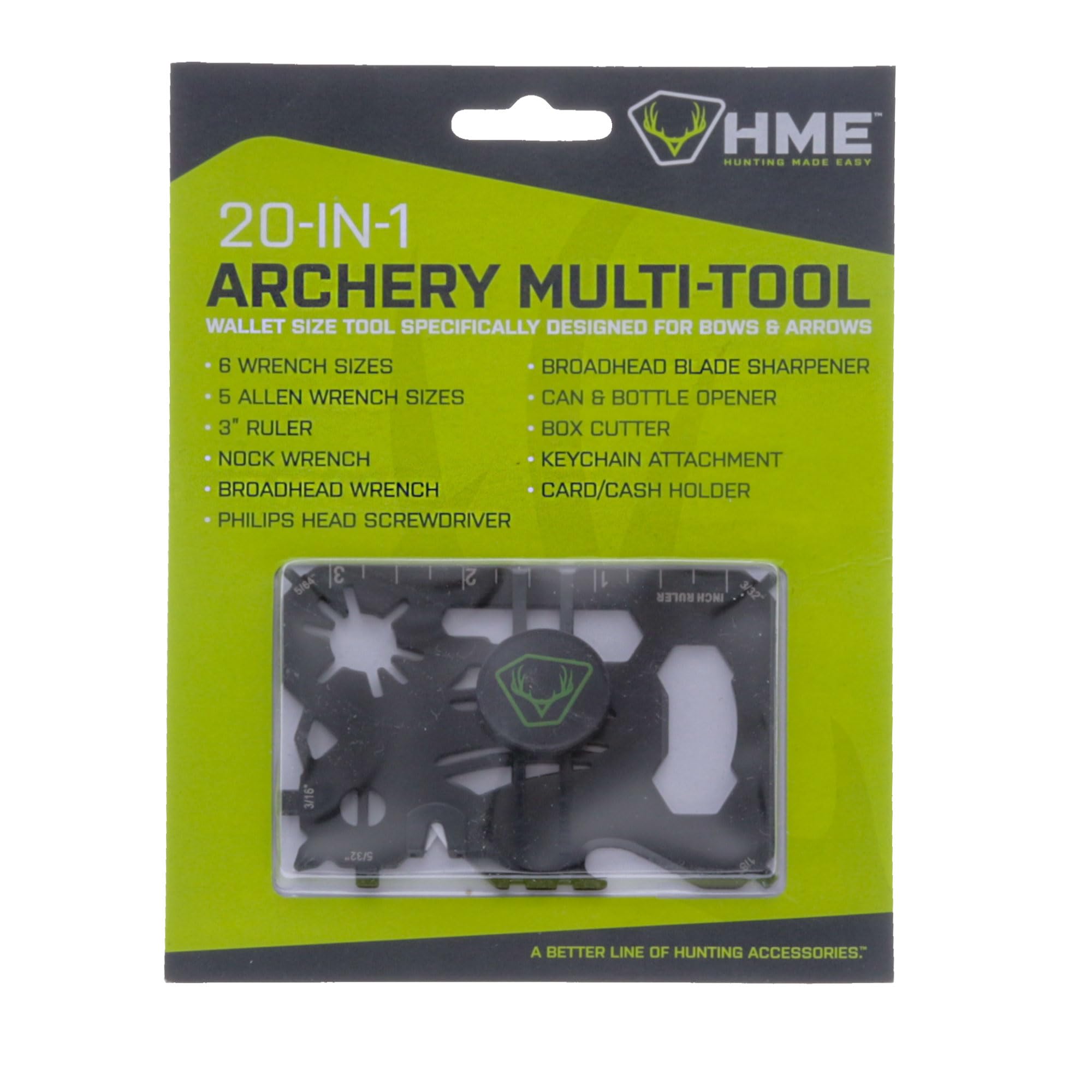 HME Hunting Compact Lightweight Multi-Functional 20-in-1 Pocket Wallet Tool for Bows & Arrows