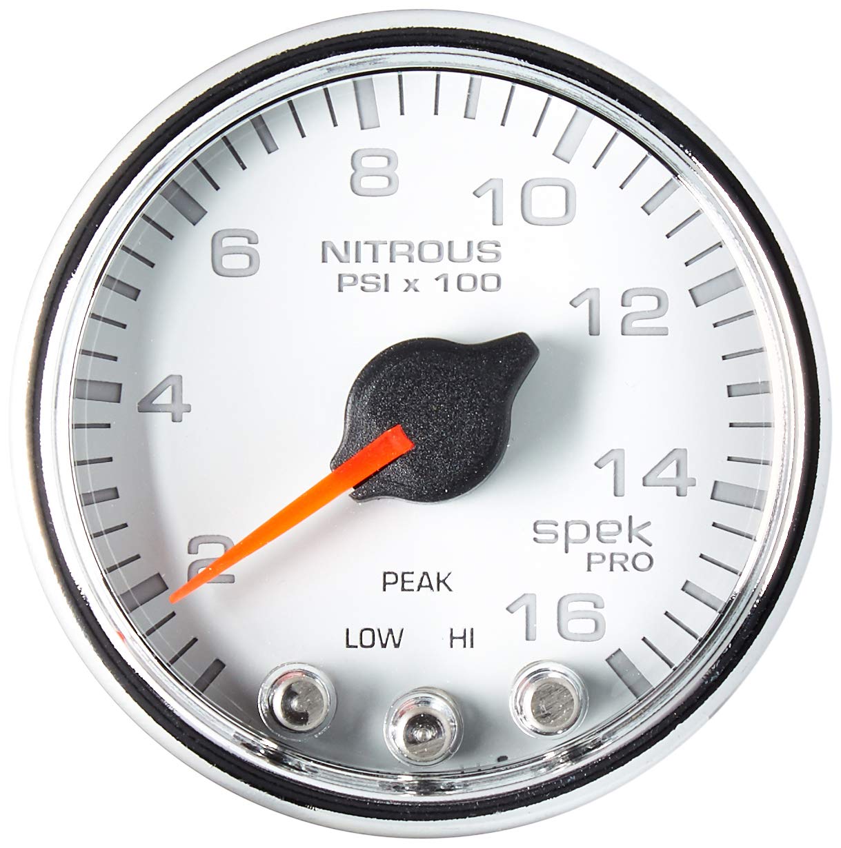Nitrous Press AUTO METER P32011 Gauge (Spek-Pro 2 1/16", 1600Psi, Stepper Motorwith Peak & Warn, Wht/Chrm, Spek-Pro)