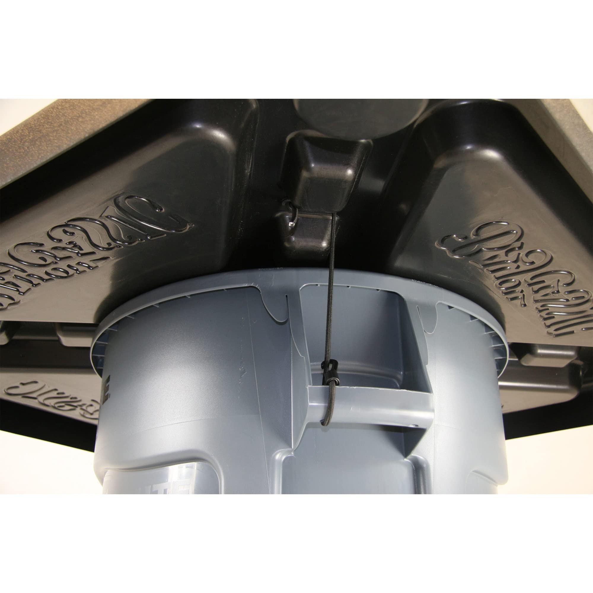 300-444 Bayou Classic Seafood Crawfish Event Table Features 4 Large Serving Areas and 8 Beverage Holders 40-in x 40-in Fits Most Standard Garbage Cans & Secures w/ 2 Bungee Cords Lightweight Portable