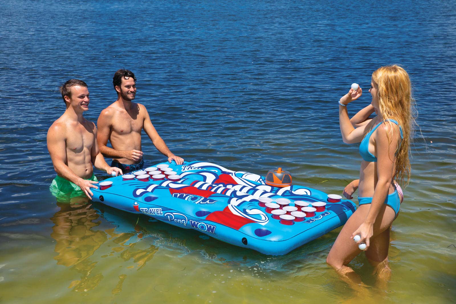 WOW Sports Travel Pong World of Watersports Inflatable Floating Table with Cup Holders, 19-2020