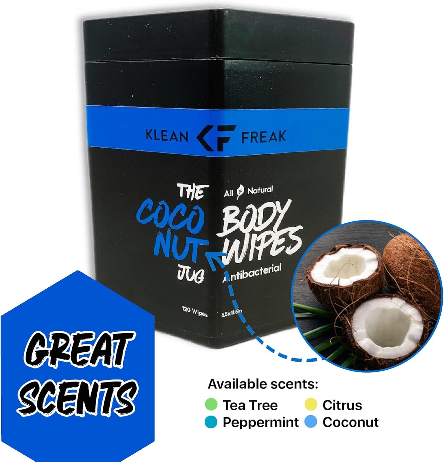 Klean Freak Body Wipes - Wipe Away Sweat and Odor for Face and Body, No Water, Large Textured, Travel, Gym, Camping and More, 120 Cnt Jug (Coconut)