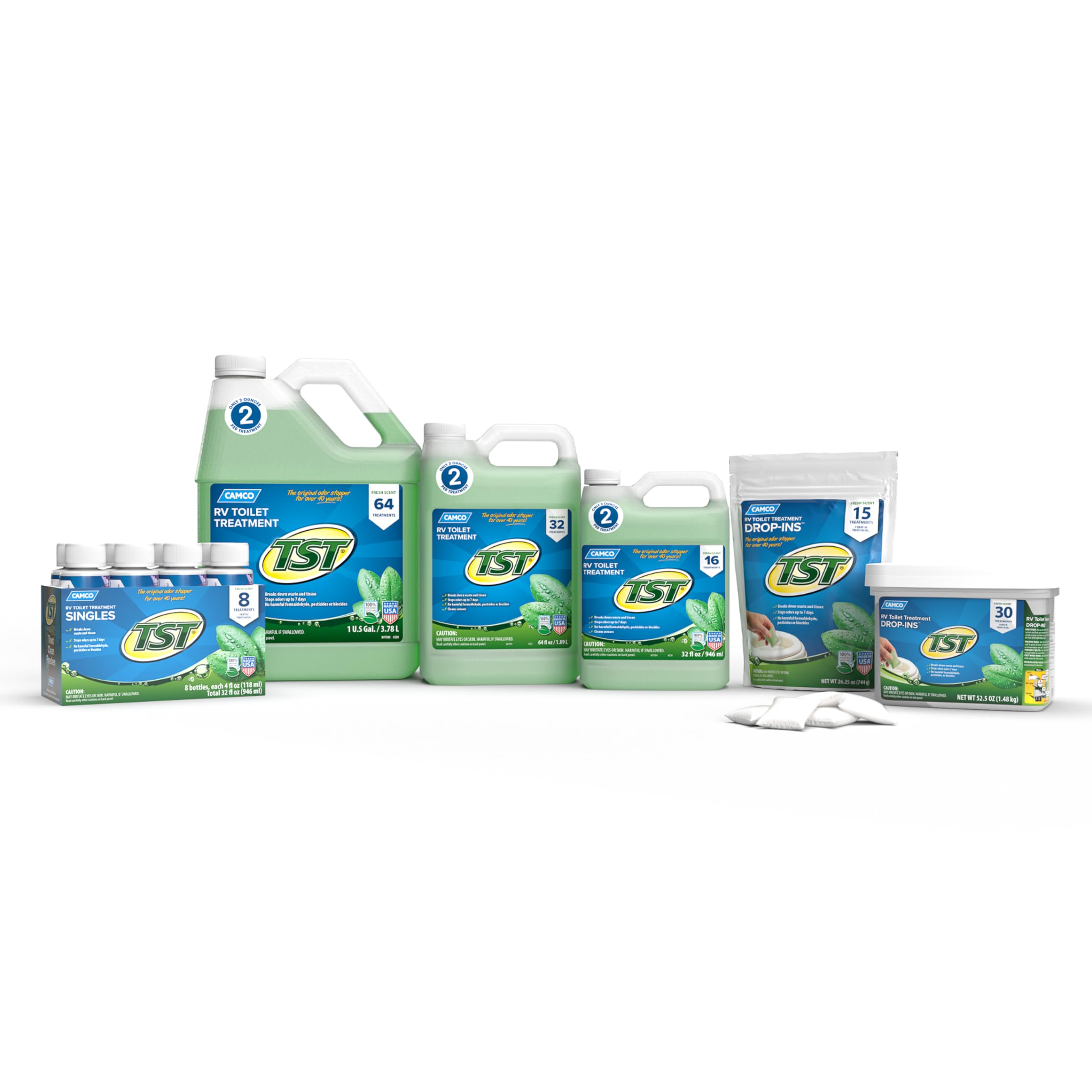 Camco 40227 RV Toilet Treatment TST Fresh Scent, Formaldehyde Free, Breaks Down Waste And Tissue, Septic Tank Safe, Treats up to 32 - 40 Gallon Holding Tanks (128 Ounce Bottle)