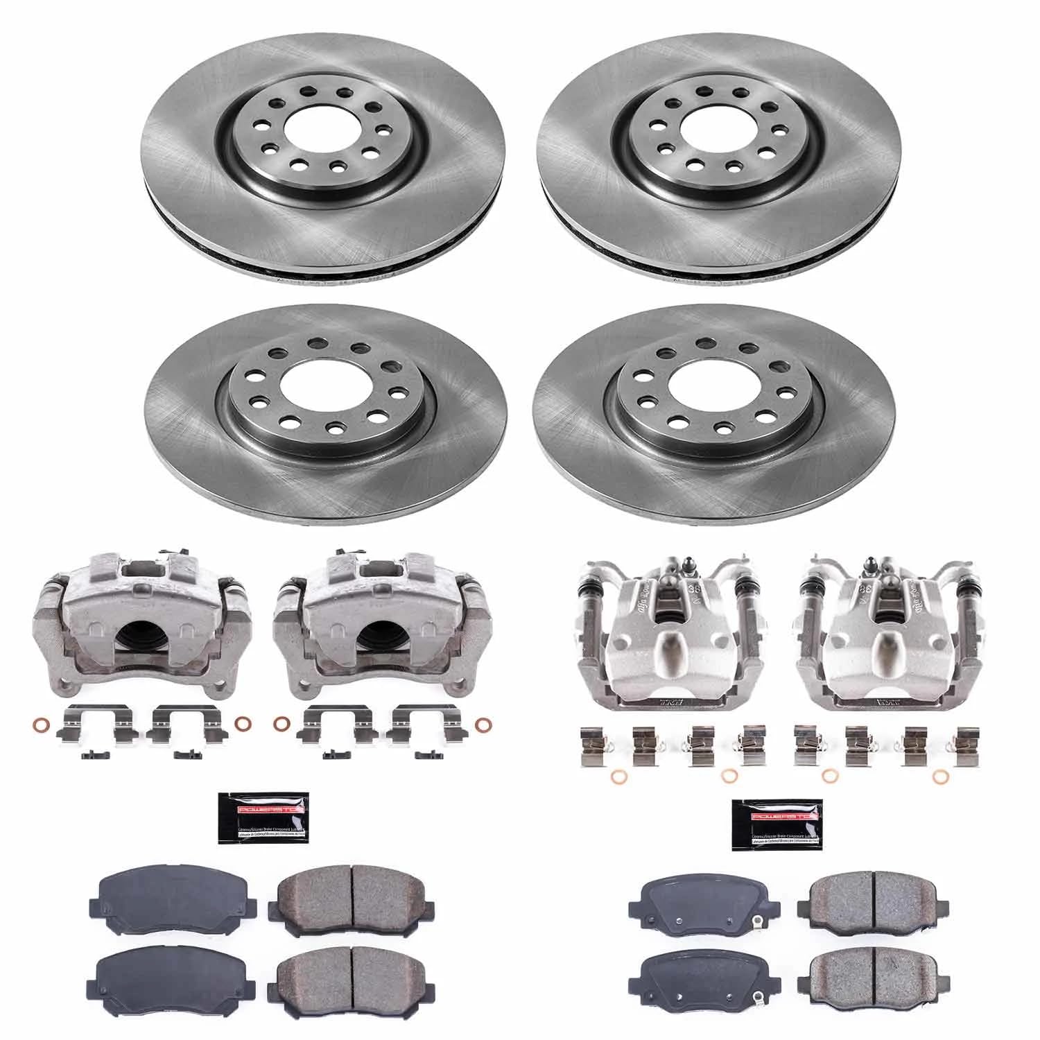 Power Stop KCOE6539 Front and Rear Autospecialty Stock Replacement Caliper Kit- OE Rotors, Ceramic Brake Pads, Calipers