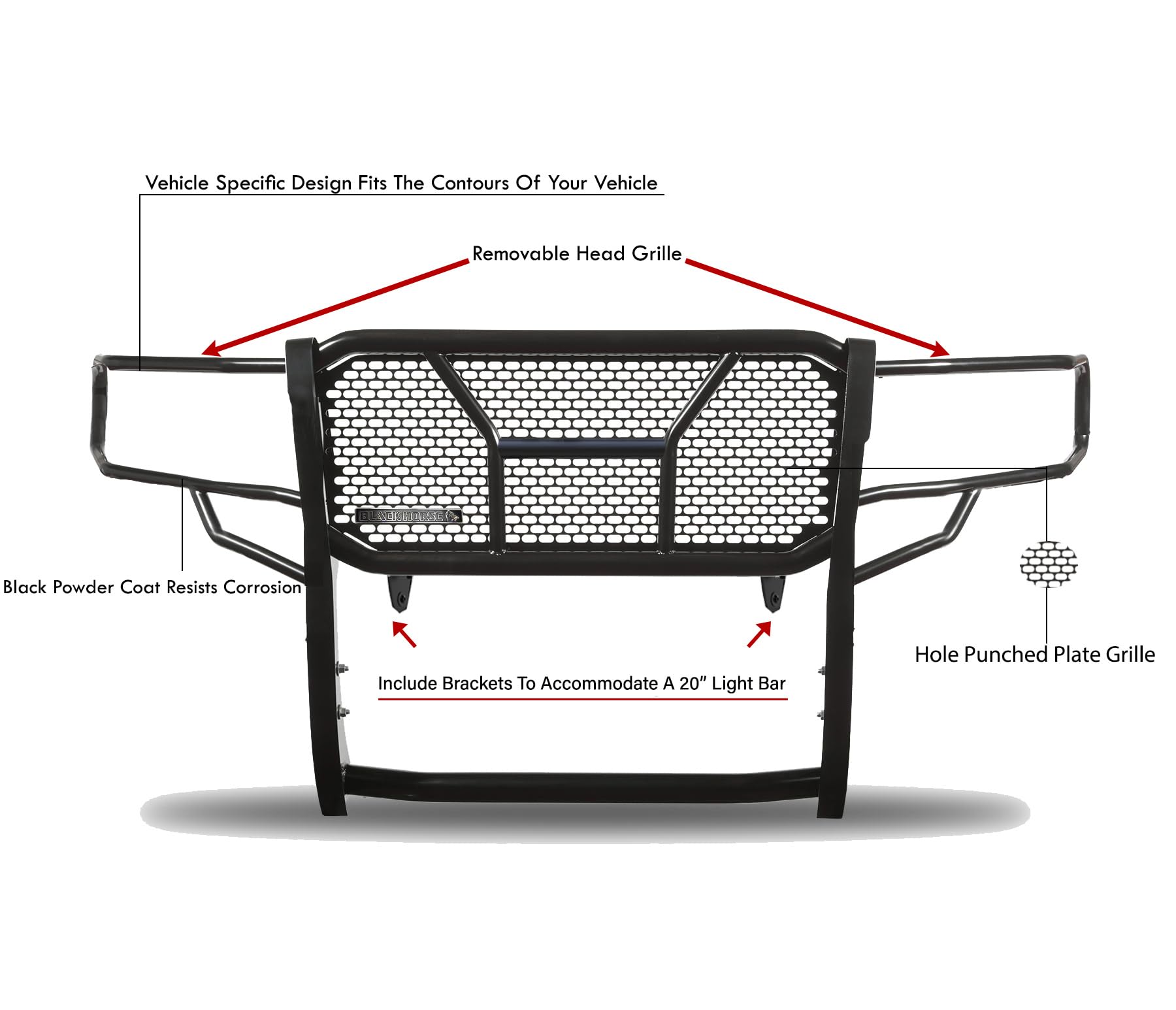 RUGGED Black Horse Heavy Duty Grille Brush Bumper Guard Modular Black Compatible with 2022-2024 Toyota Tundra-RU-TOTU22-B