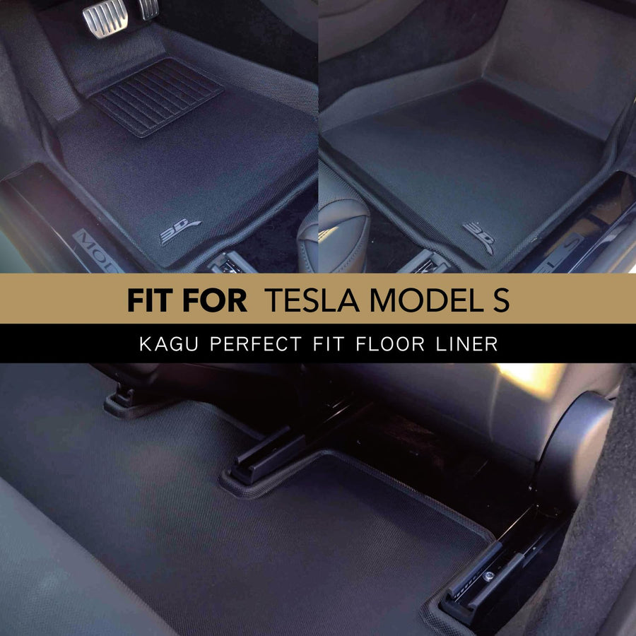 Kagu Floor Mat (Black) 3D MAXpider Custom Fit Compatible with Tesla Model S 2021-2025 - Full Set