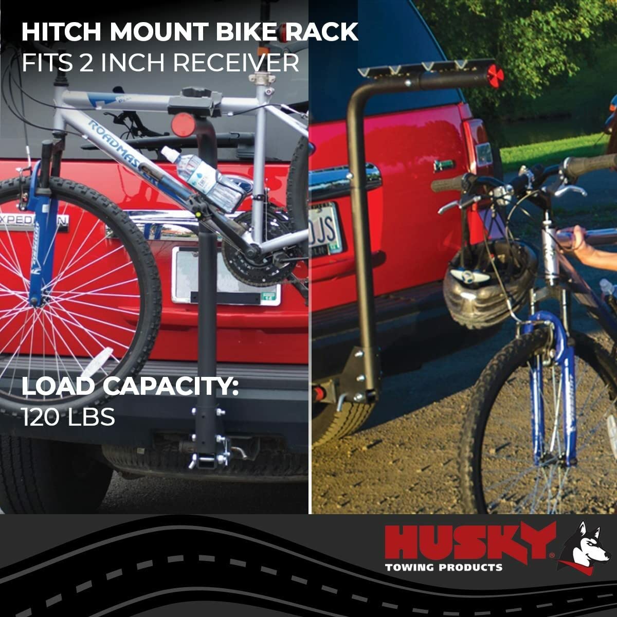 Bike Rack Husky Towing 81147 2 Inch Receiver Hitch Mount Holds 4 Bikes 120 lb Capacity Cradle System Black Powder Coated Steel