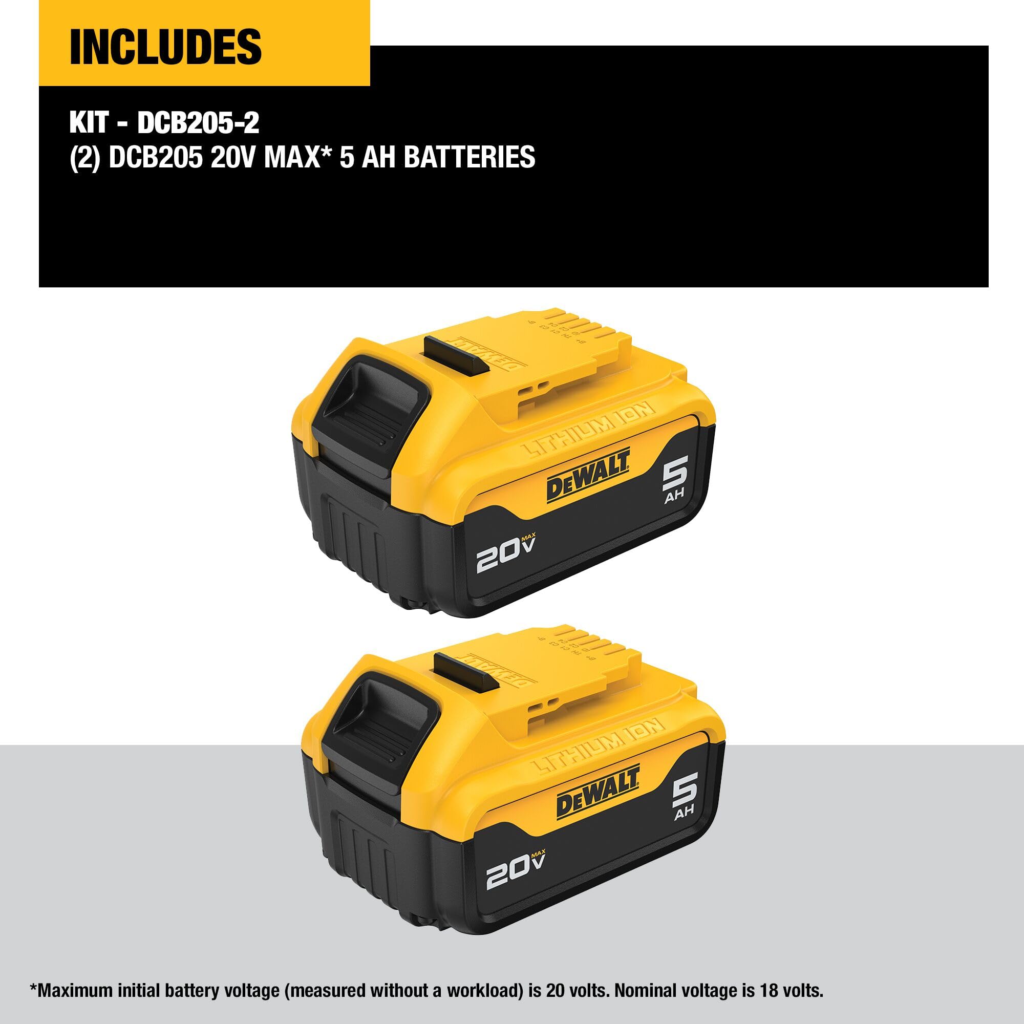 20V MAX XR DEWALT 5 Ah Lithium Ion Battery 2-Pack Premium High Capacity Cordless Tool Battery Packs (DCB205-2)