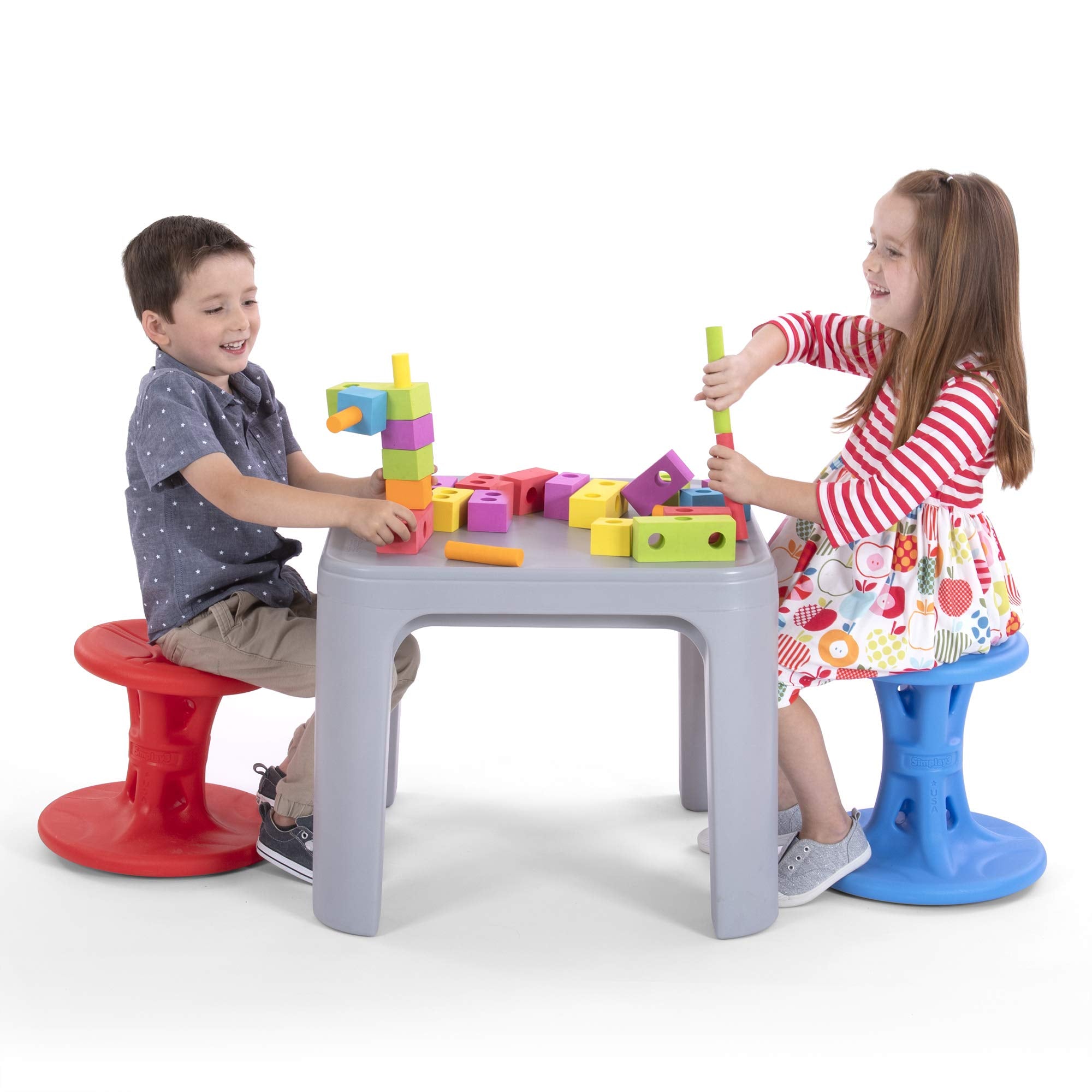 Simplay3 Wiggle/Wobble Play Around Kids Flexible Active Sitting Chair/Stool (Single Stool) to Improve Focus, Posture, Strengthen Core - Ages (5-8) 14 inch Blue - Made in The USA