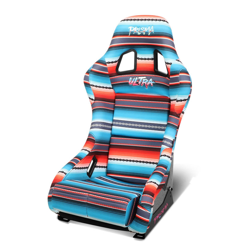 NRG Innovations Fixed Back Bucket Racing Seat Prisma with Bottom Mount Bracket, 22" W X 34" H X 16" D, Red White Blue Black Pink Serape Print, FRP-303-BAJACALI