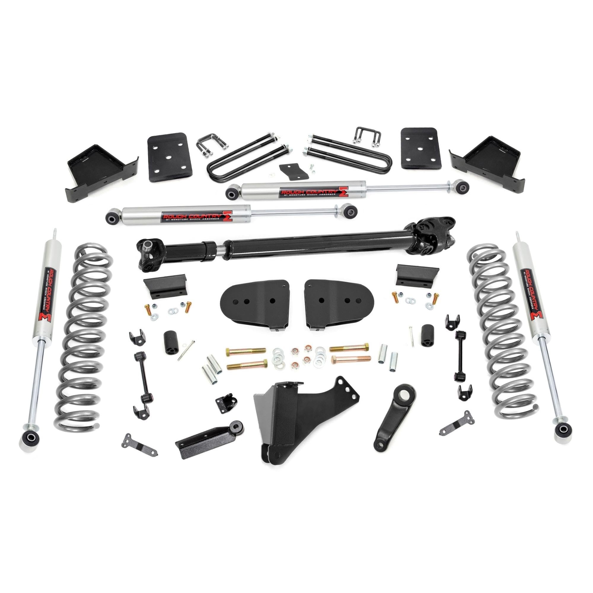 6 Inch Rough Country Lift Kit with M1 Monotube Shocks for Ford F-250/F-350 Super Duty (2023 w/No OVLDS) - Fits 4" Axle, Diesel, Includes FR Driveshaft