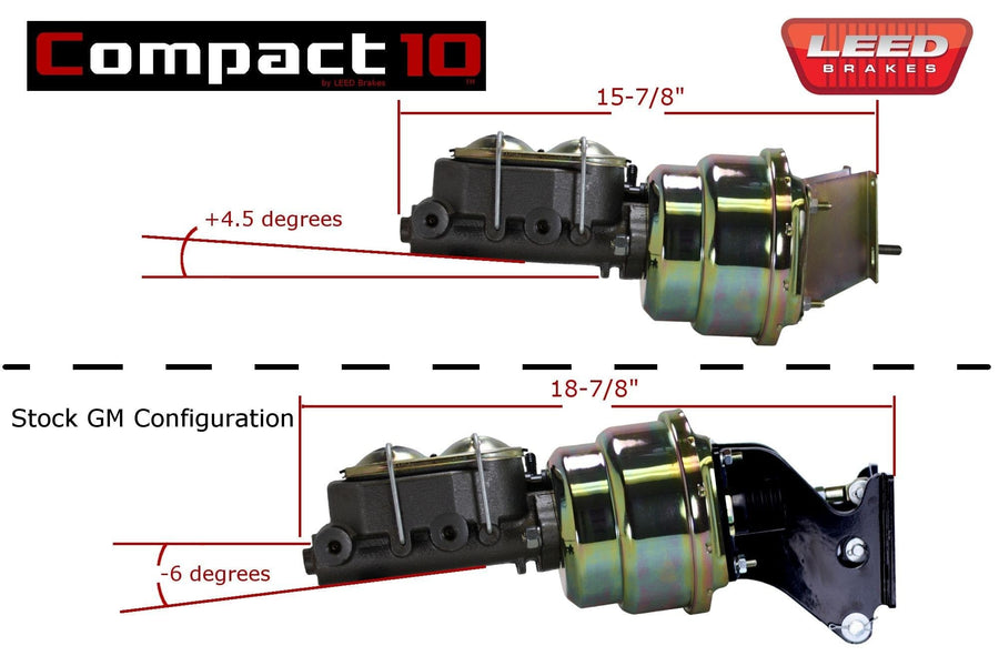 Compact-10 Series LEED BRAKES 7 Inch Dual Power Booster Kit With Adjustable Proportioning Valve Zinc Plated