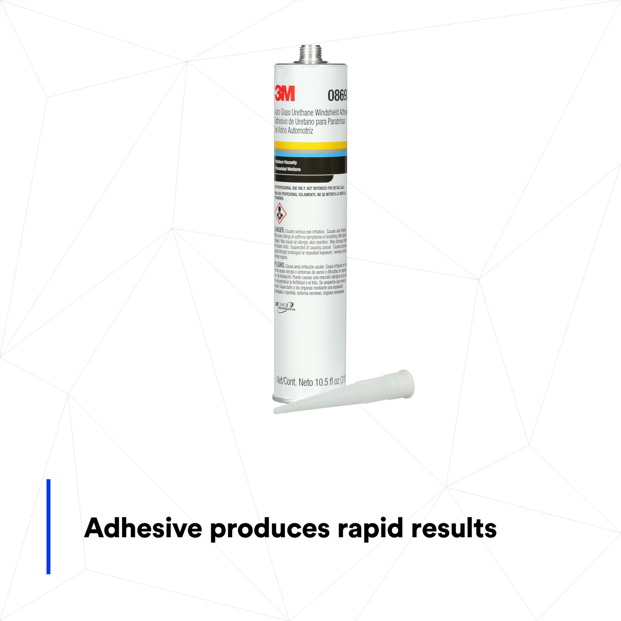 3M Urethane Auto Glass Windshield Adhesive, 08693, Medium Viscosity, High-Strength, Fast-Curing, 310 mL/10.5 fl oz Cartridge, Black