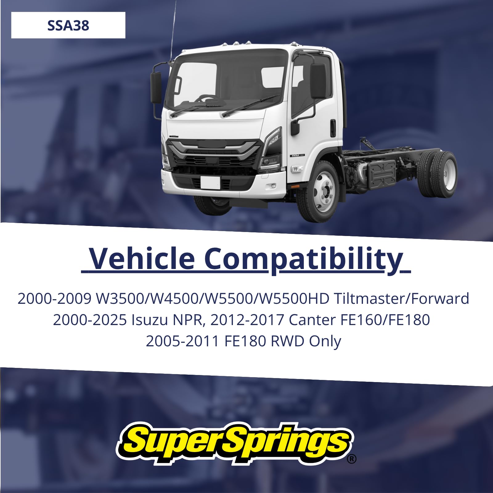 SuperSprings SSA38 for Isuzu NPR, Mitsubishi Fuso FE-160|FE-180, GMC W3500|4500|5500, Black, 5,000 lbs.