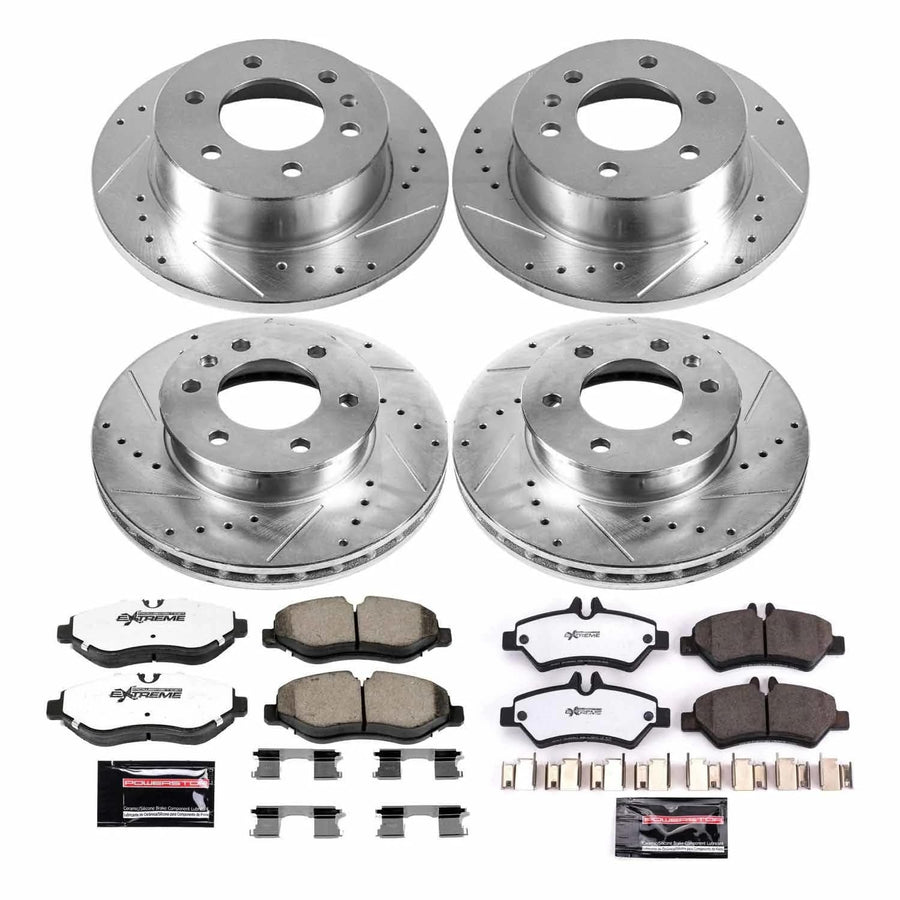 Brake Kit Power Stop Front and Rear For 2007 2008 Dodge Sprinter 2500 - Truck & Tow Carbon Fiber Ceramic Pads & Drilled and Slotted Rotors Replacement, K8449-36