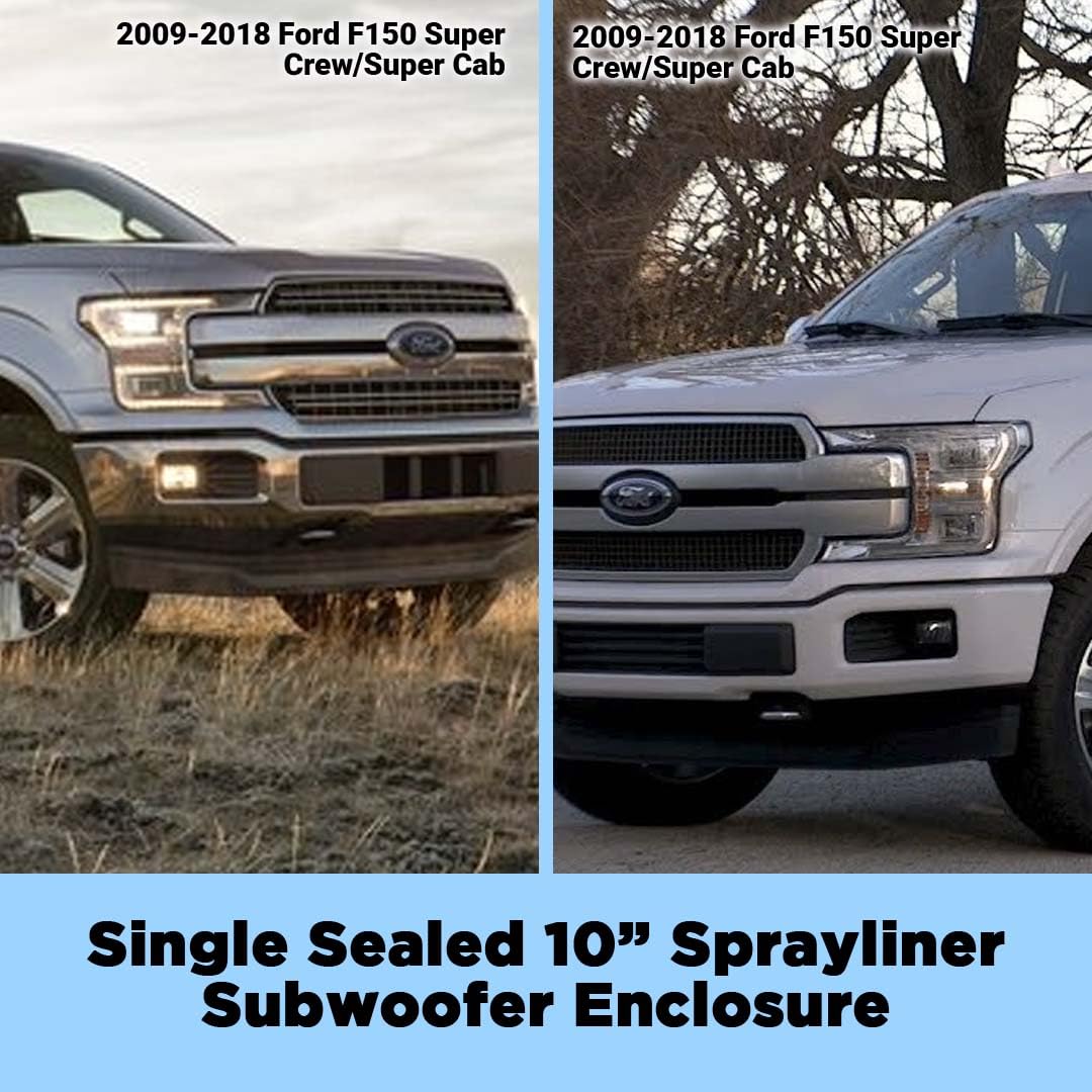 Bbox 10 Inch Single Sealed Spayliner Subwoofer Enclosure - Accu-Tuned Subwoofer Boxes & Sealed Enclosures - Subwoofer Box Audio Quality, Sound & Bass - Fits 2009-2018 Ford F150 Super Crew/Super Cab