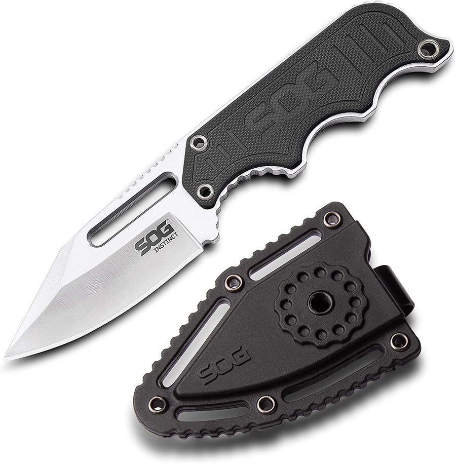 SOG Instinct Boot Knife - Small Fixed Blade Knife, EDC Knife, Neck Knife, 2.3 Inch Full Tang Blade w/ Knife Sheath and Clip, 4in. x 1in. x 8.5in. (NB1012-CP), Black