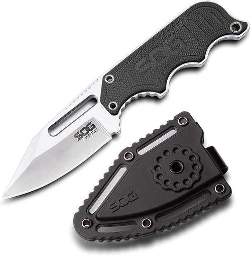 SOG Instinct Boot Knife - Small Fixed Blade Knife, EDC Knife, Neck Knife, 2.3 Inch Full Tang Blade w/ Knife Sheath and Clip, 4in. x 1in. x 8.5in. (NB1012-CP), Black