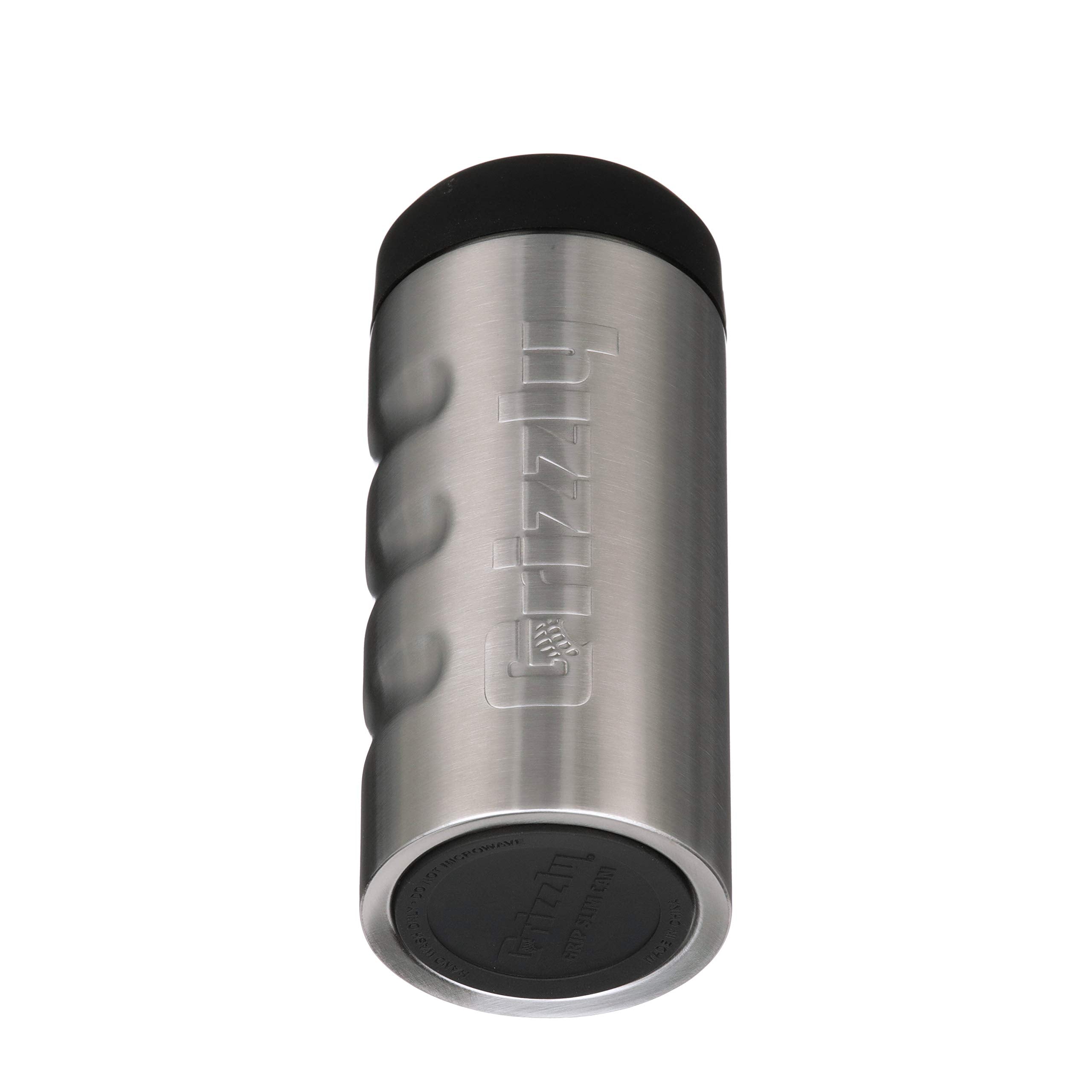 Slim Can Grizzly Grip | 12 oz Stainless Steel Vacuum Insulated Can Cooler | For 12 oz Slim Energy and Seltzer Cans Reusable Durable | Brushed Stainless