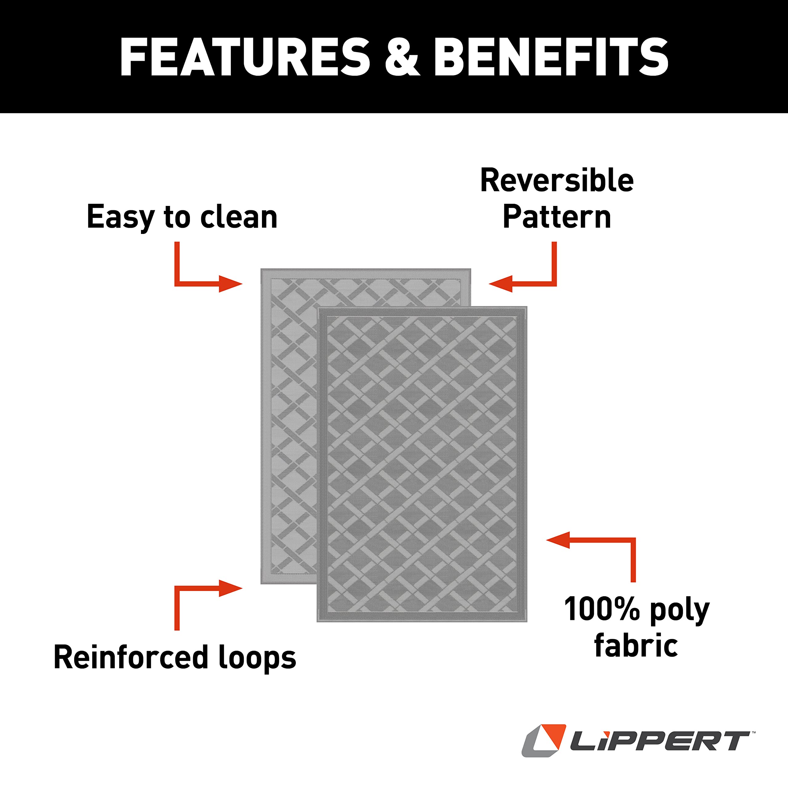 Grey Lippert Reversible All-Weather RV Patio Mat 6' x 9'