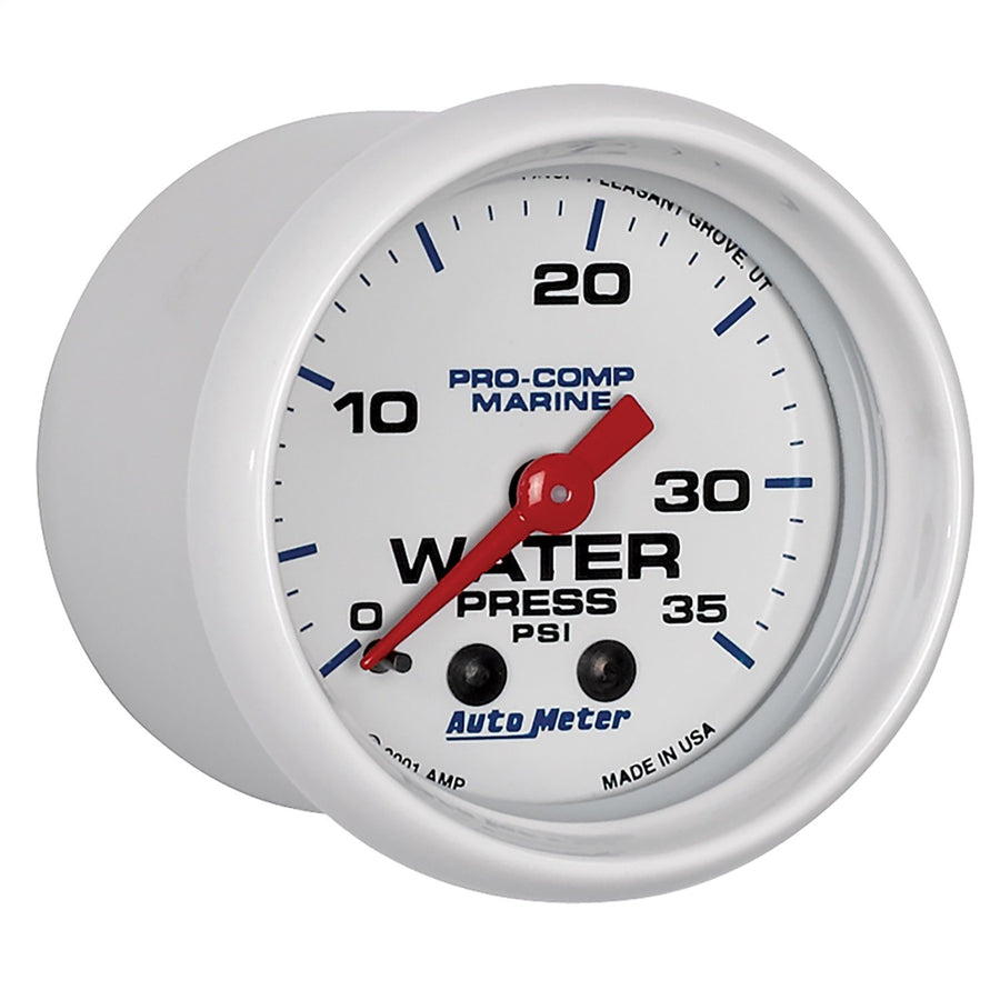 Gauge AUTO METER, Water Press, 2 1/16", 35Psi, Mechanical, Marine White (200772), Multi