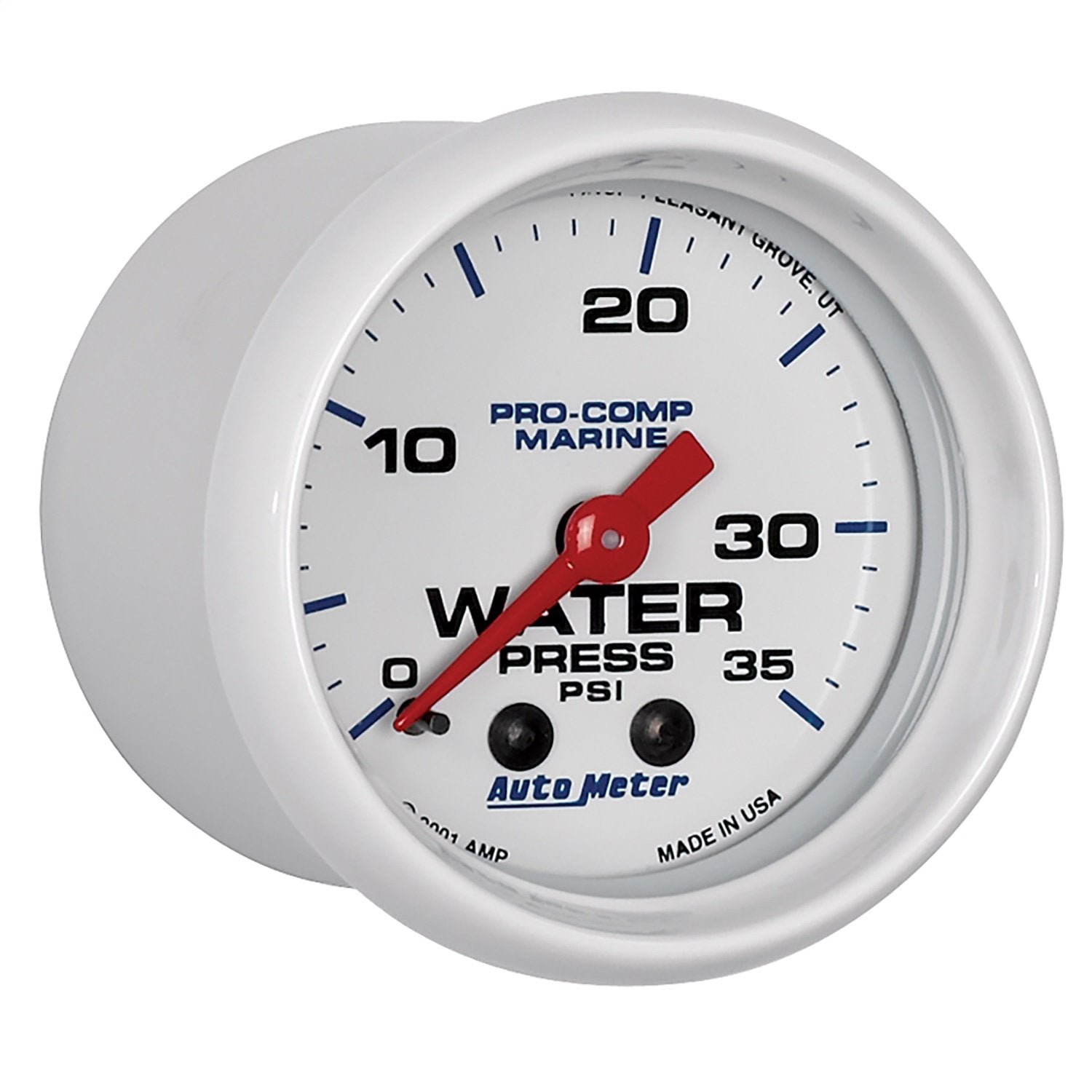 Gauge AUTO METER, Water Press, 2 1/16", 35Psi, Mechanical, Marine White (200772), Multi