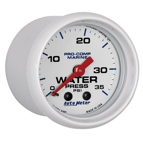 Gauge AUTO METER, Water Press, 2 1/16", 35Psi, Mechanical, Marine White (200772), Multi