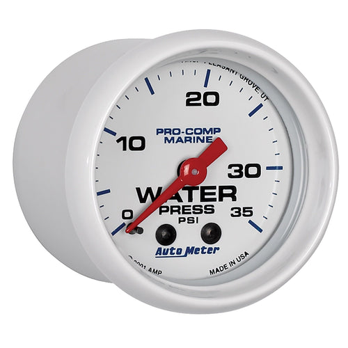 Gauge AUTO METER, Water Press, 2 1/16", 35Psi, Mechanical, Marine White (200772), Multi