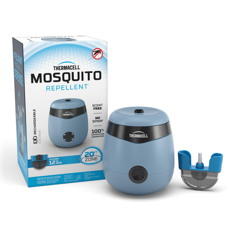 E-Series Thermacell E55 Rechargeable Mosquito Repeller with 20' Mosquito Protection Zone; Blue; Includes 12-Hr Repellent Refill; Bug Spray Alternative; Scent Free; No Candle or Flame