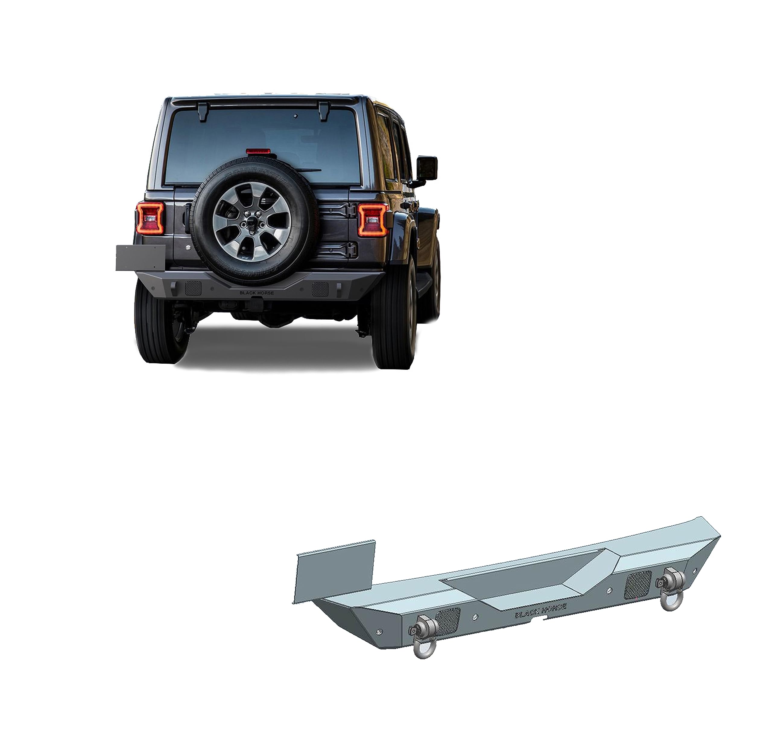Heavy Duty Black Horse Armour Rear Bumper Matte Black Compatible with 2018-2024 Jeep Wrangler-ARB-JL18