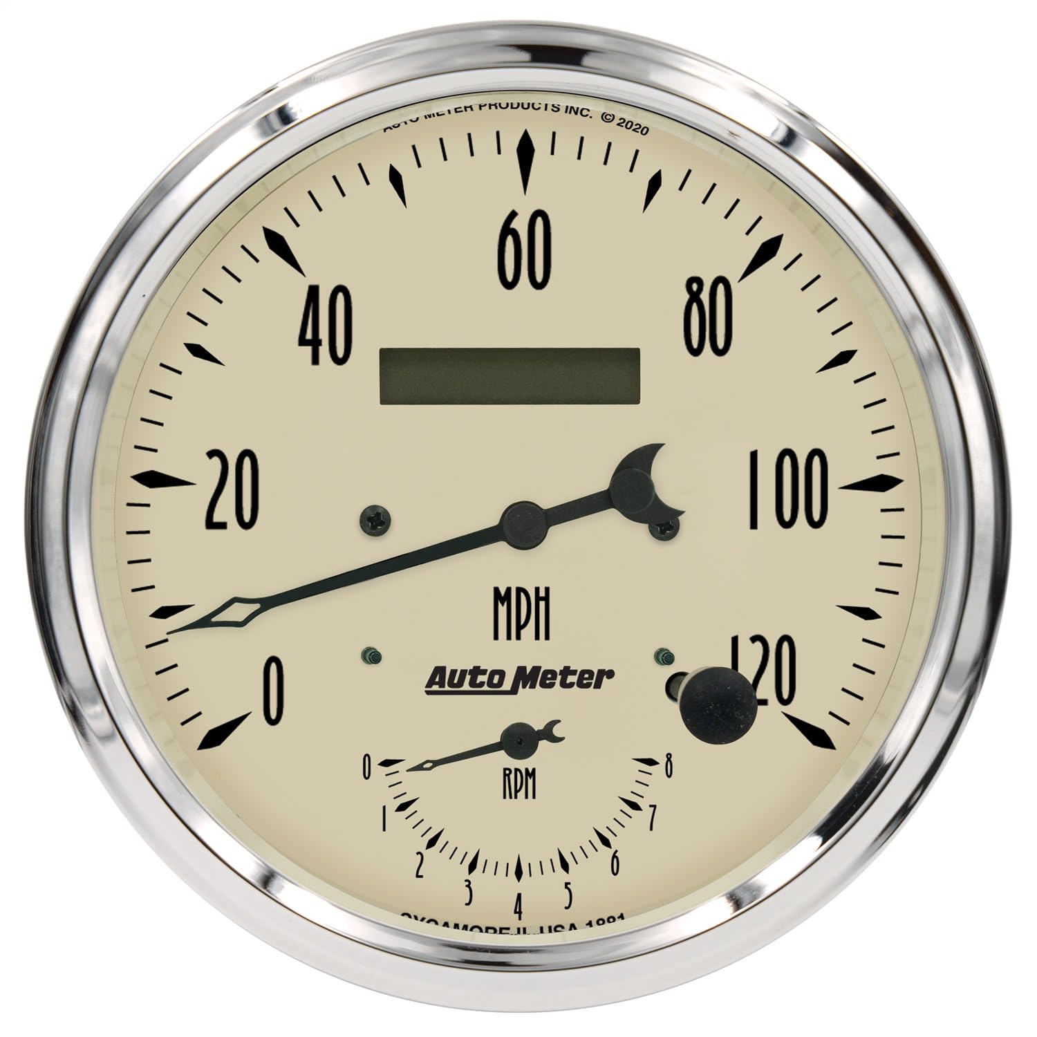 Auto Meter Gauge 1870, Tach/Speedo, 5", 120Mph & 8K RPM, Elec. Program., Antique Beige