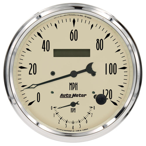 Auto Meter Gauge 1870, Tach/Speedo, 5", 120Mph & 8K RPM, Elec. Program., Antique Beige