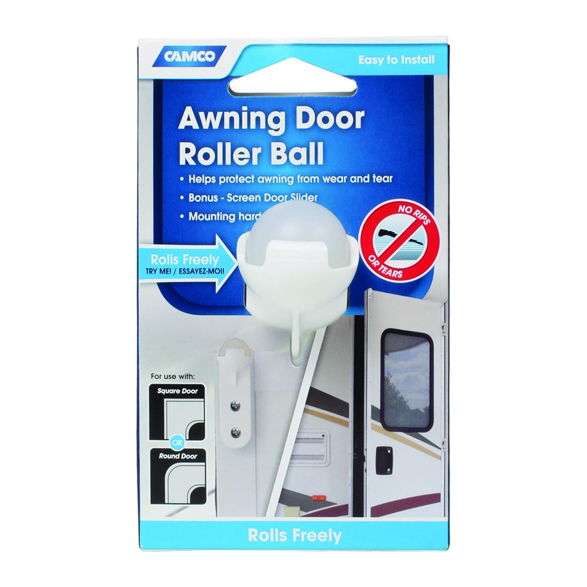 Awning Roller Ball Camco 42005 with Screen Door Slide, White