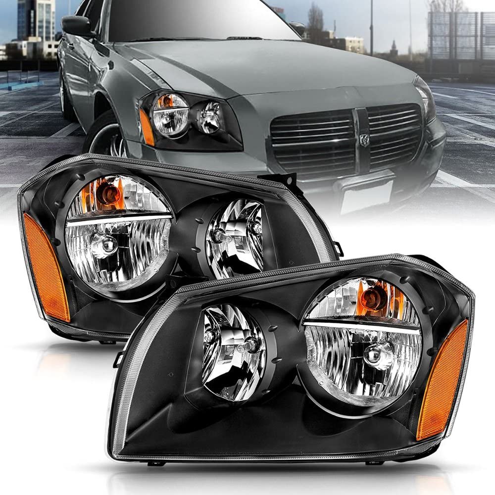 2005-2007 ANZO Compatible with Dodge Magnum Crystal Headlight Black Amber
