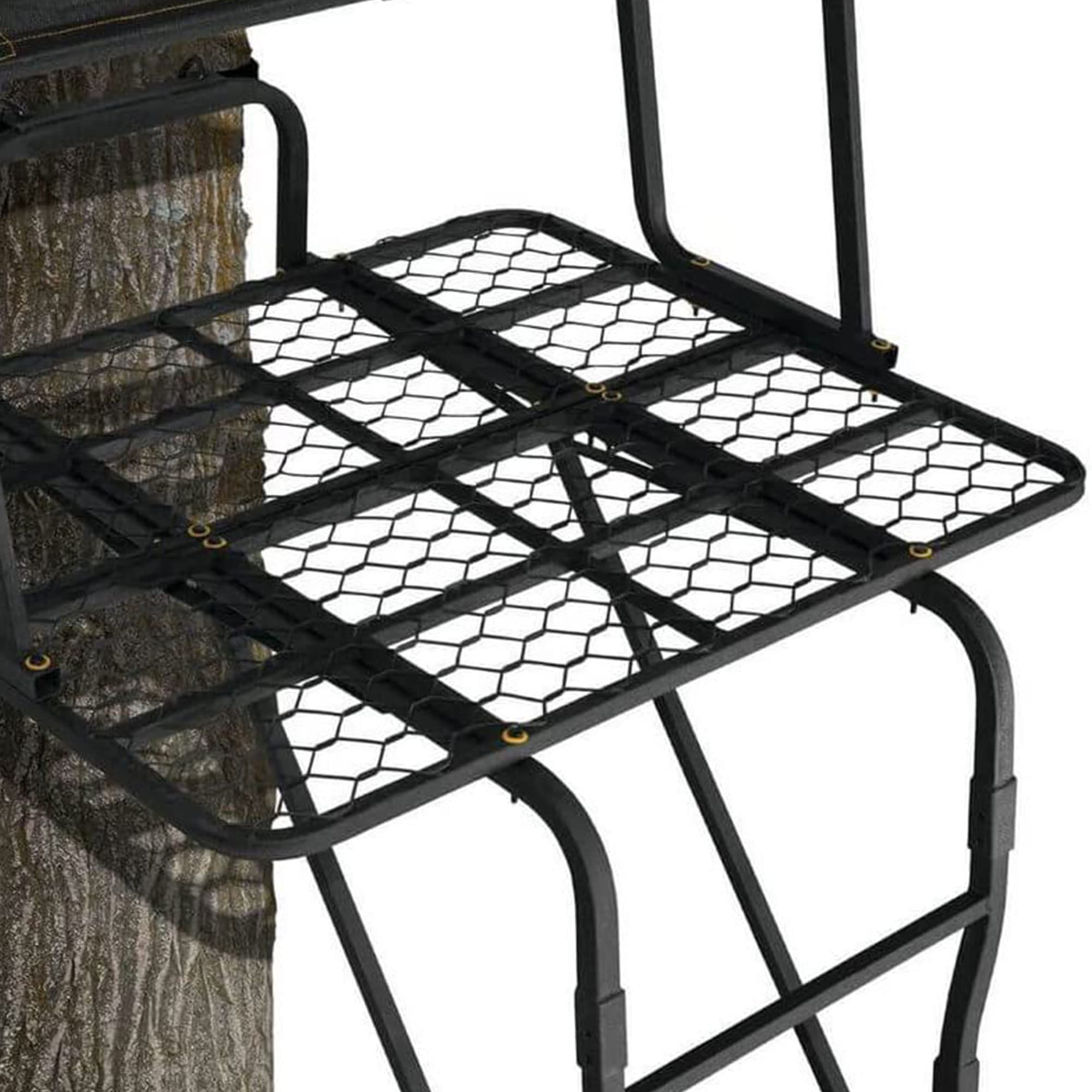 The Rebel MUDDY 2.5 Deer Hunting Ladderstand, 17 Foot 2 Person Climbing Tree Stand with Flex-Tek Seat, Armrests, Shooting Rail, & 45”W X 30”D Platform