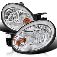 Chrome Factory Style Headlights SPEC-D TUNING Compatible with 2003-2005 Dodge Neon Sedan, Left + Right Pair Headlamp Assembly