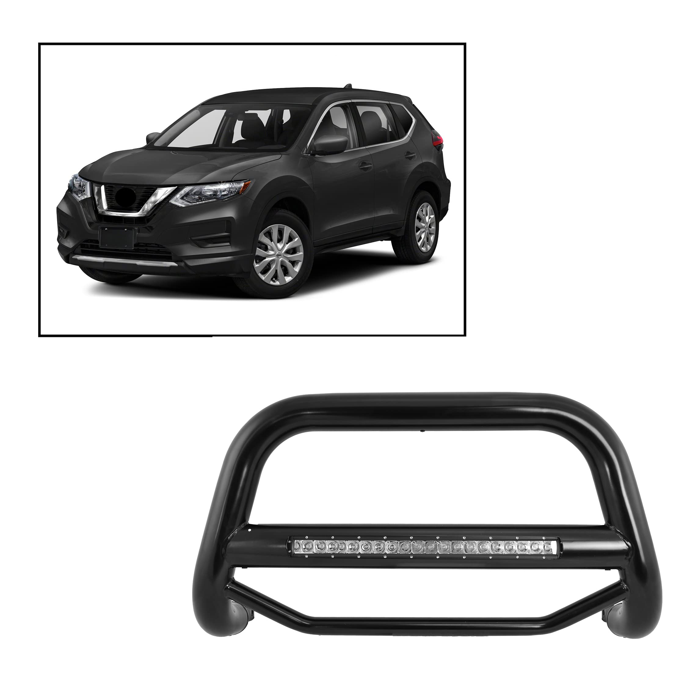 MAX Black Horse Beacon Bull Bar No Skid Plate Black Compatible with 2014-2020 Nissan Rogue-MAB-NIA1702B