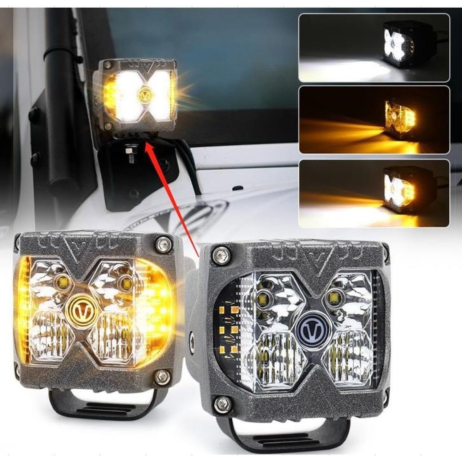 Race Sport Lighting 40-Watt LED Auxiliary Cube Light Fit with Amber Side Strobe - Profession Grade RS02SA
