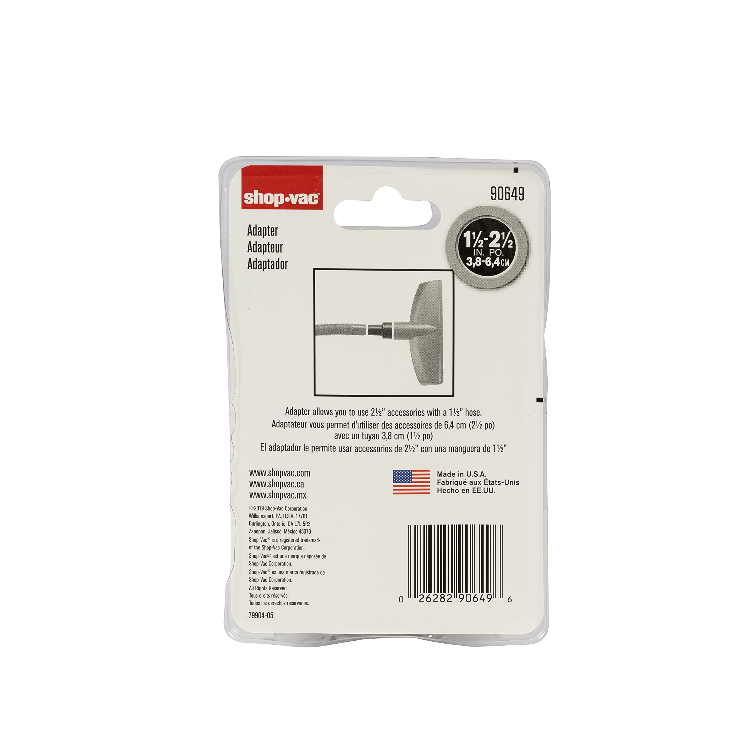 Shop-Vac 9064900 Conversion Unit 2.5 Inch to 1.5 Inch, Durable Design For Adapting Hose Sizes, (1-Pack)