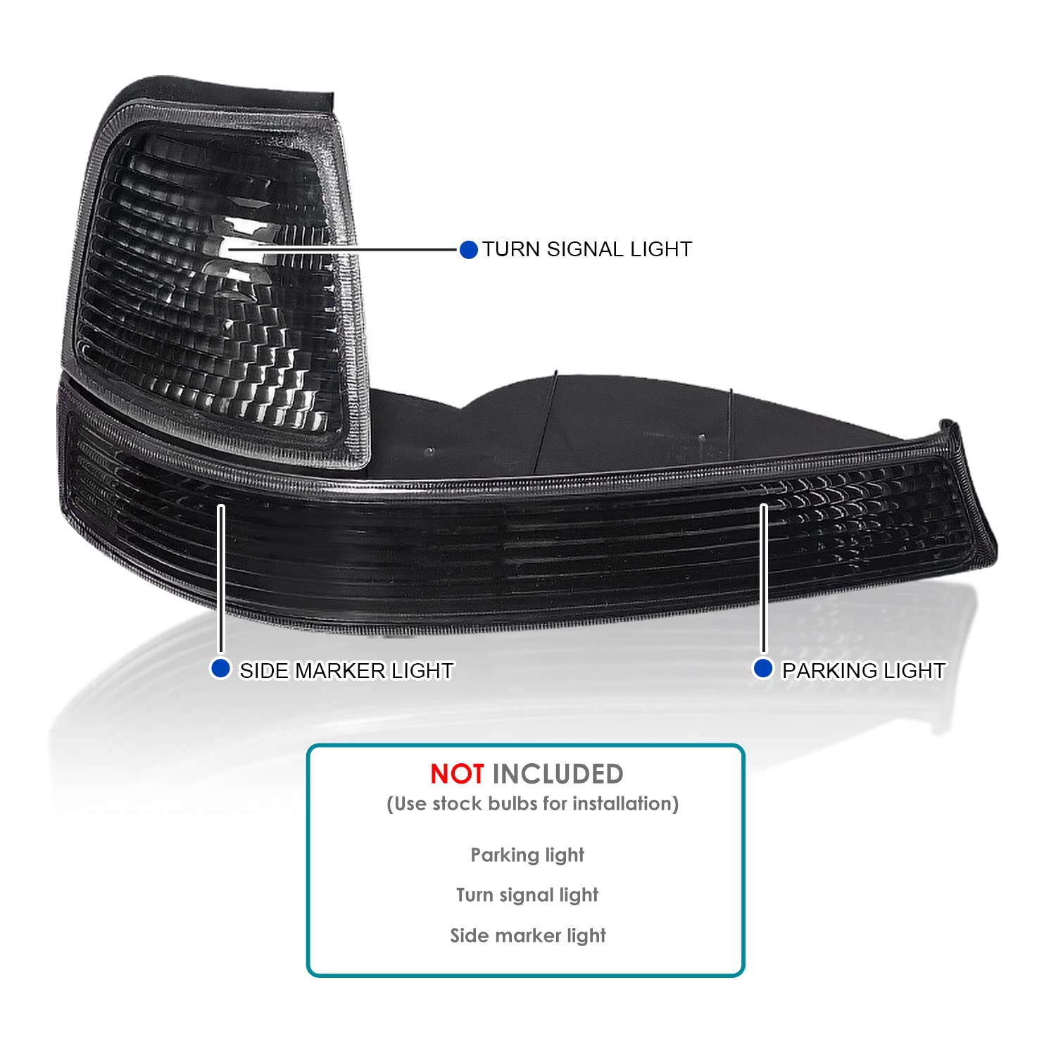 Black Headlights + Corner Lights SPEC-D TUNING Compatible with 1998-2000 Ford Ranger, L+R Pair Assembly